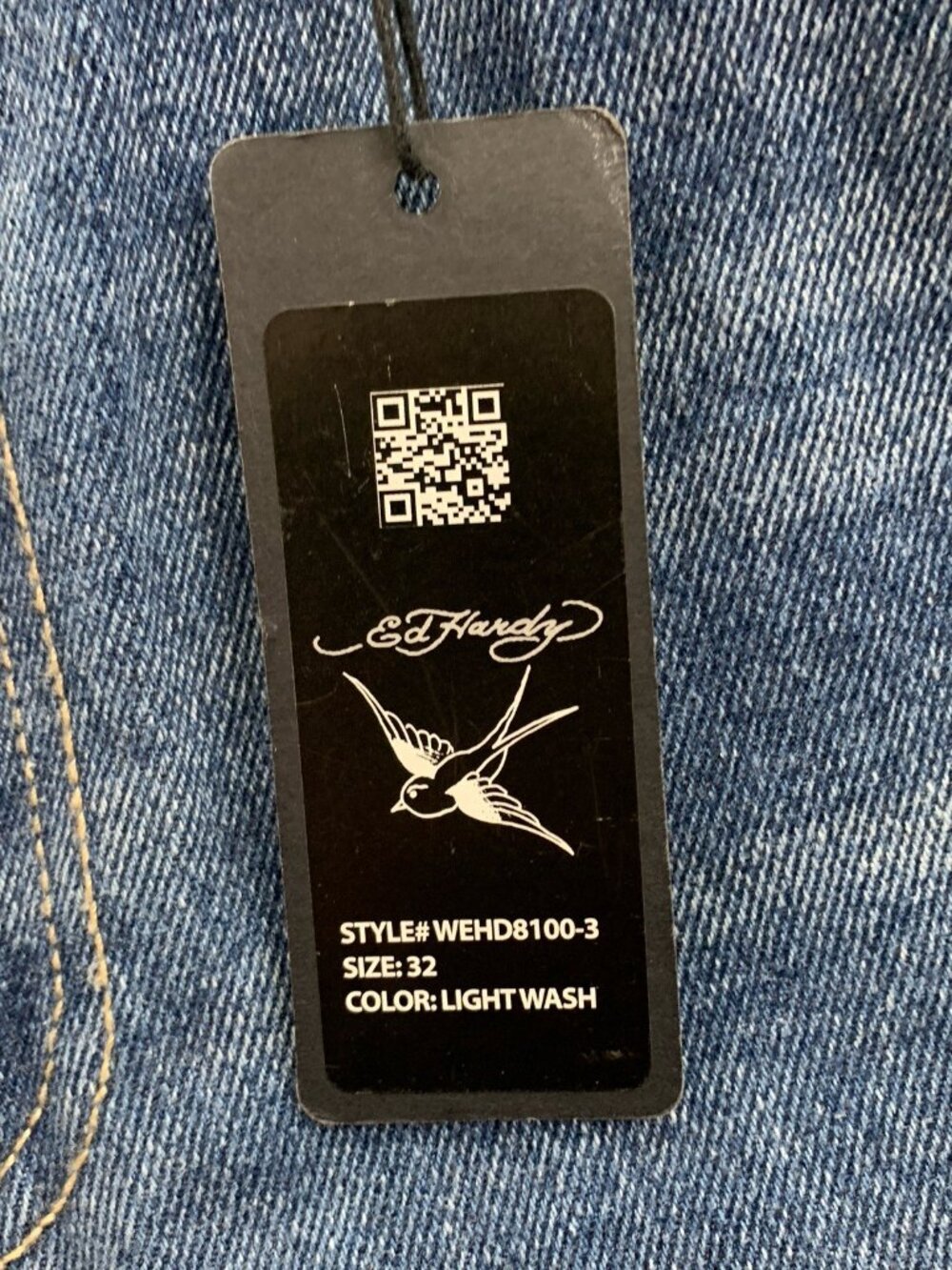 Ed Hardy Baggy Jeans Womens 32x31” Blue Multi Tattoo Painted Logo Koi Tiger Y2K - Picture 8 of 12